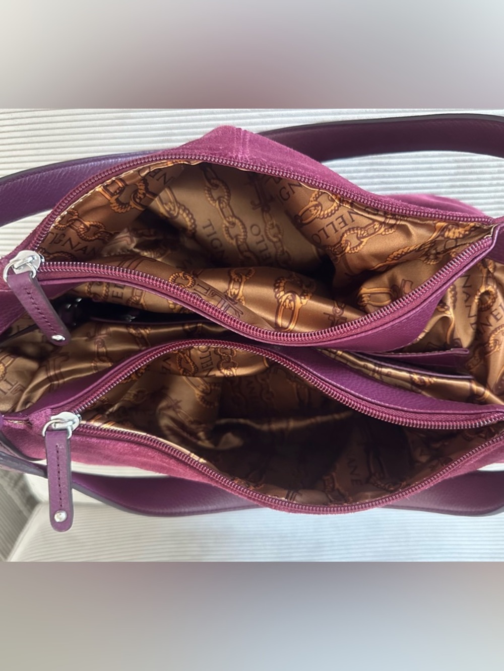 Tignanello Expandable Suede Shoulder Bag “rich burgundy” color - Picture 12 of 12